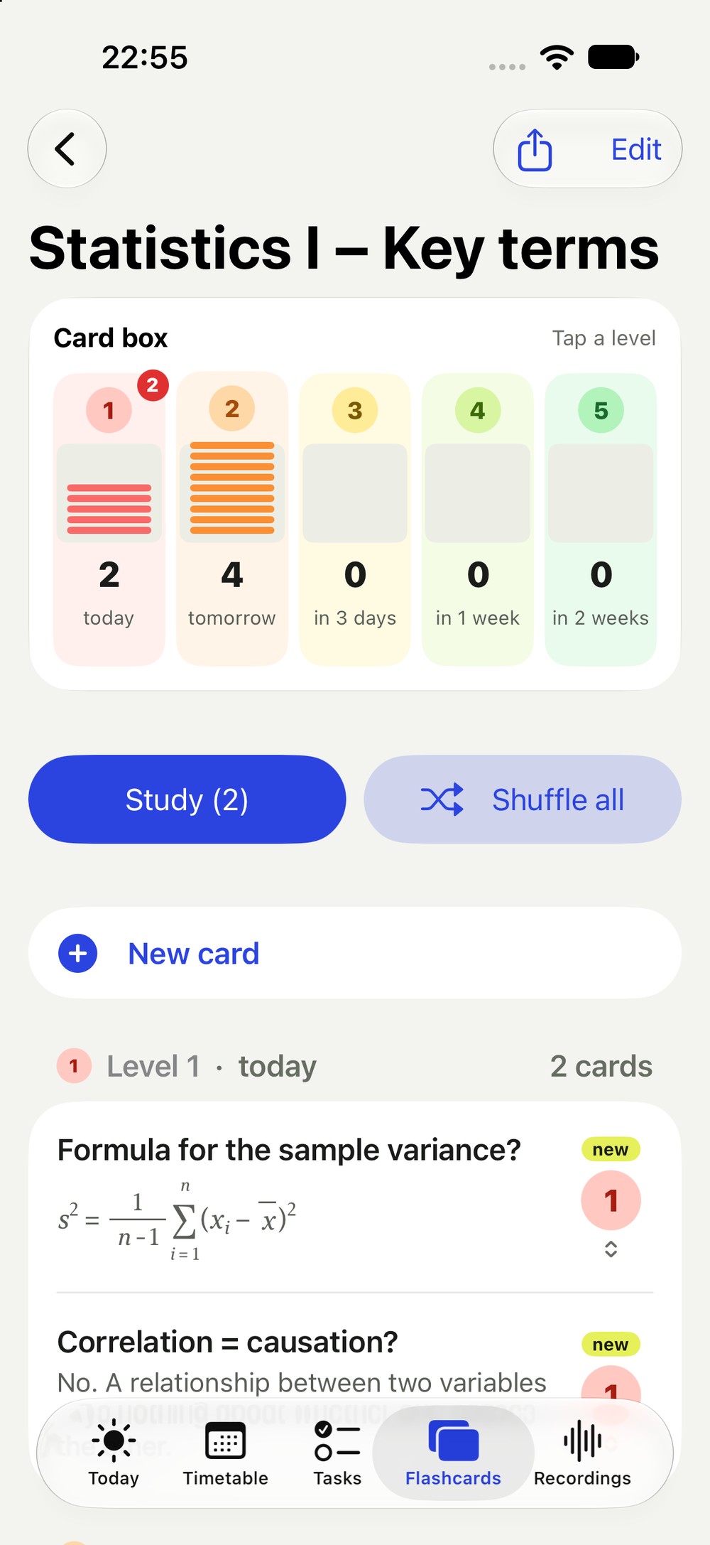 Card box with five levels