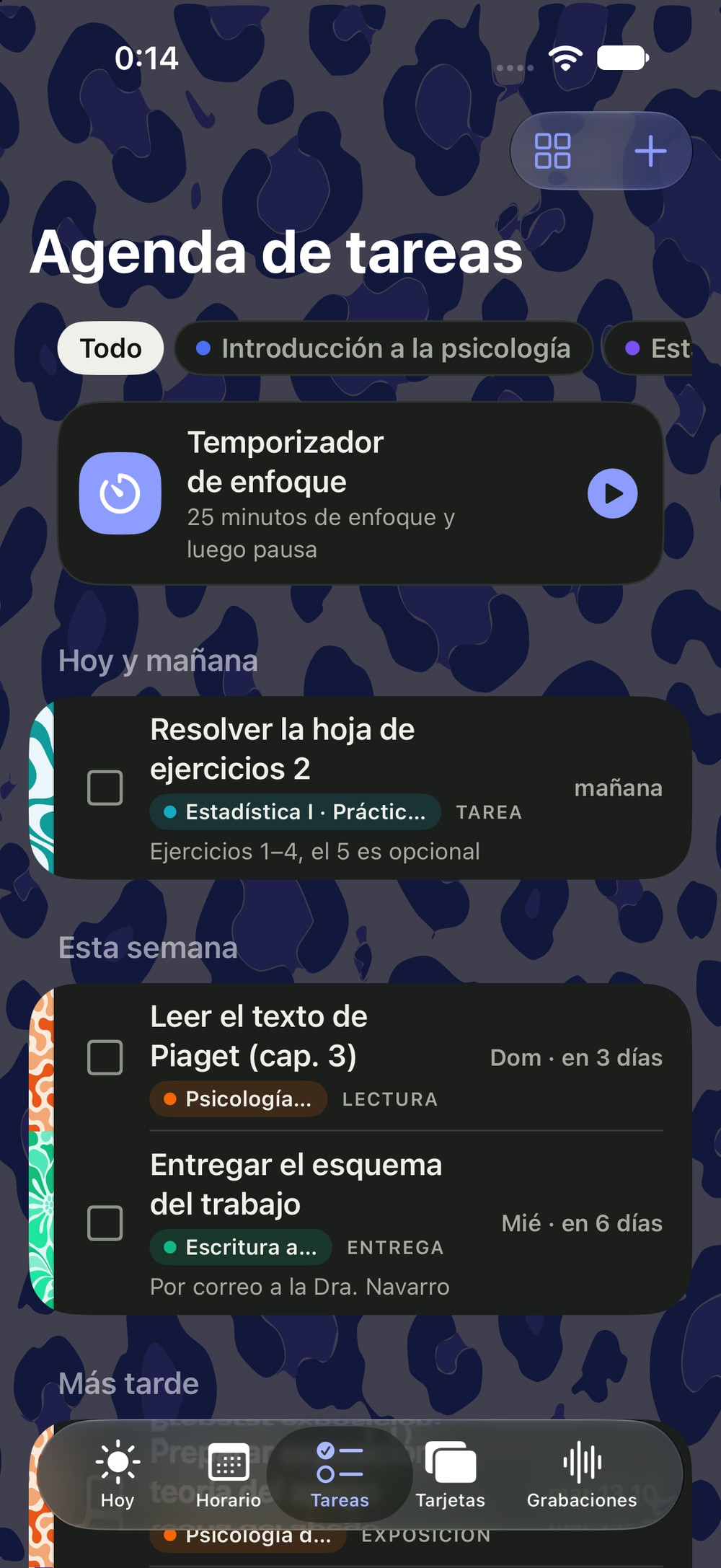 Deberes ordenados por fecha de entrega