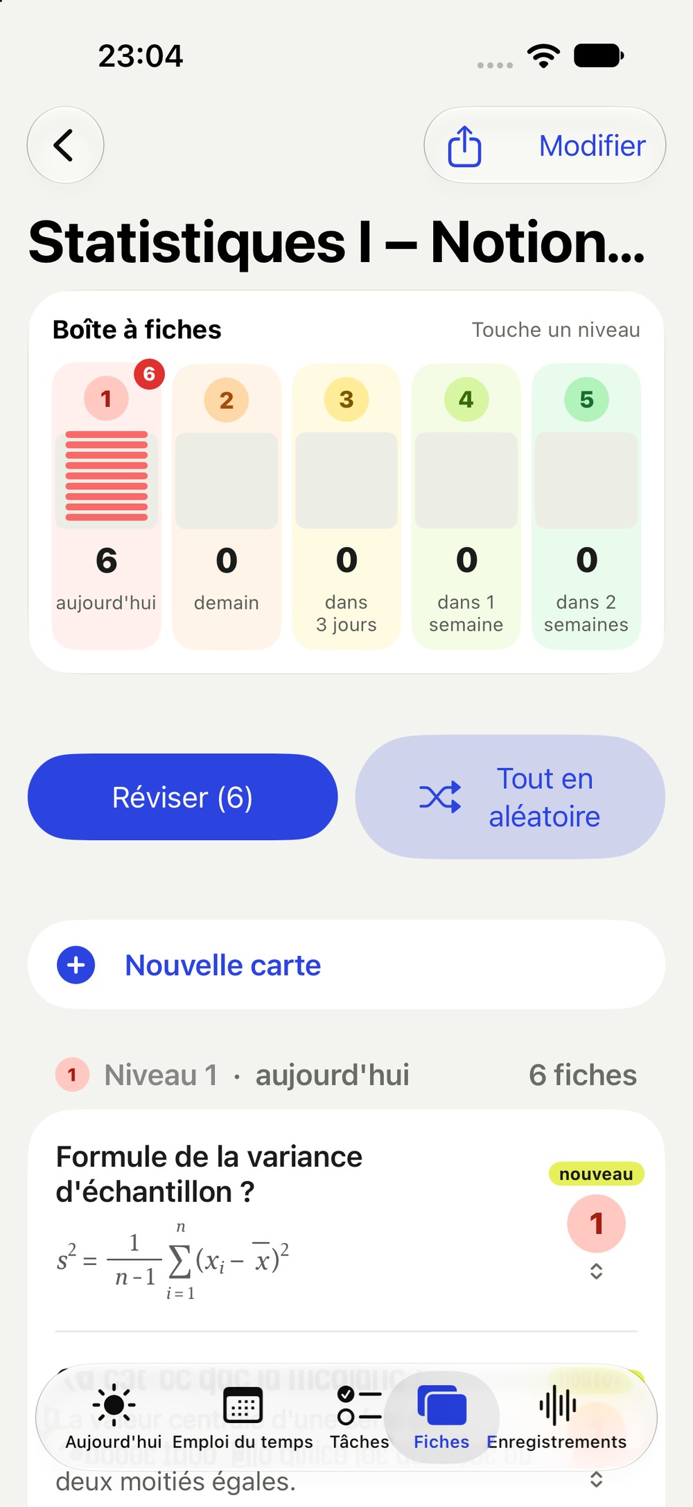 Boîte à fiches à cinq niveaux