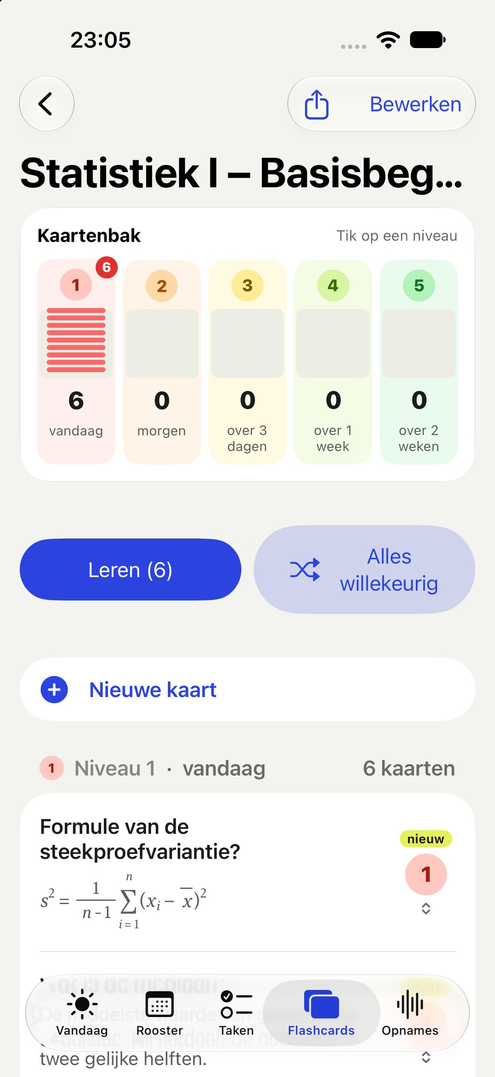 Kaartenbak met vijf niveaus