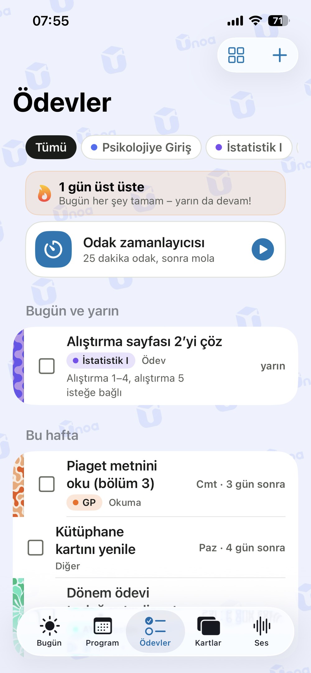 Teslim tarihine göre sıralı ödev listesi