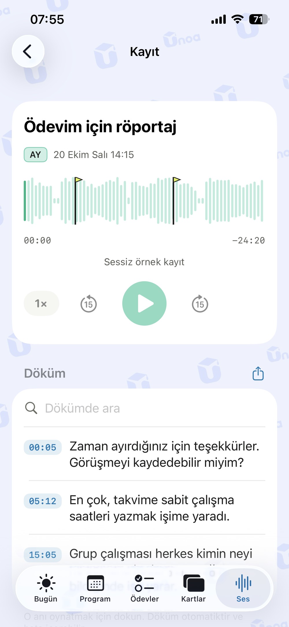 Dalga formunda üç sınav işaretli kayıt